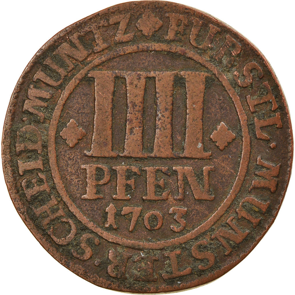 Moneta, Stati tedeschi, MUNSTER, Friedrich Christian, 4 Pfennig, 1/84 Thaler