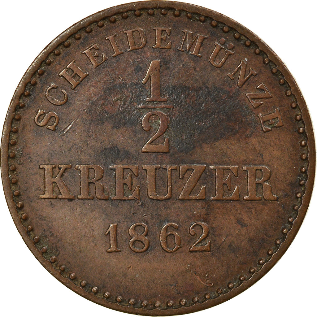 Moneta, Stati tedeschi, WURTTEMBERG, Wilhelm I, 1/2 Kreuzer, 4 Pfennig, 1862
