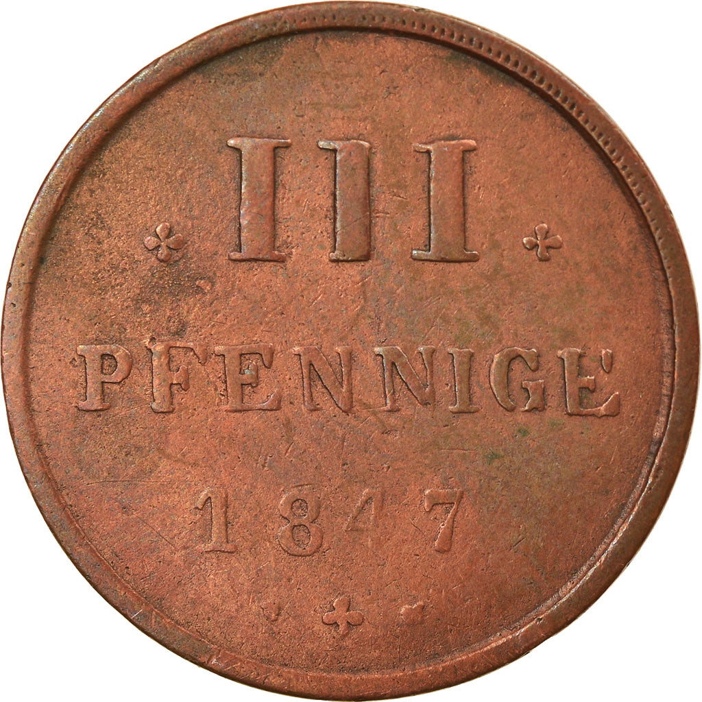 Moneta, Landy niemieckie, MECKLENBURG-STRELITZ, Georg, 3 Pfennig, 1847