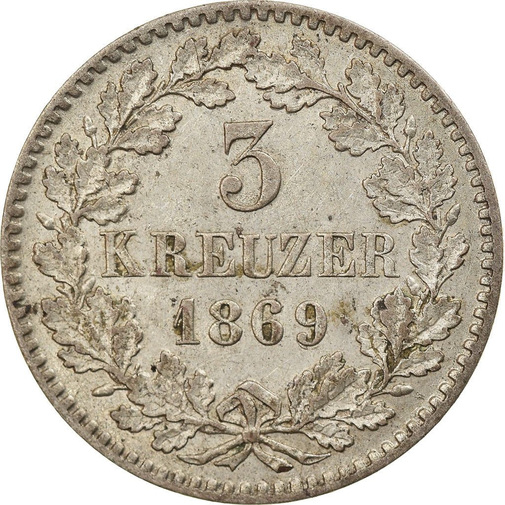 Munten, Duitse staten, BADEN, Friedrich I, 3 Kreuzer, 1869, PR, Zilver, KM:246