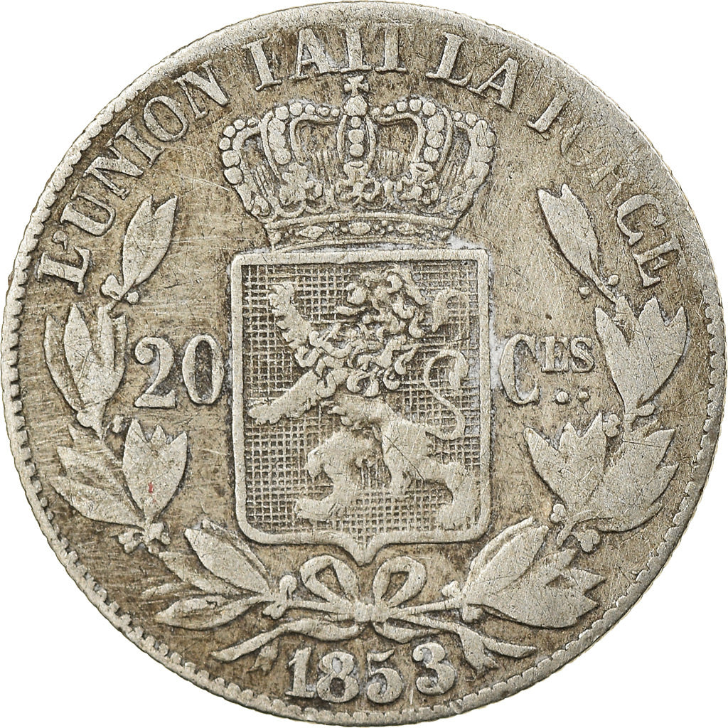 Moneta, Belgio, Leopold I, 20 Centimes, 1853, MB+, Argento, KM:19