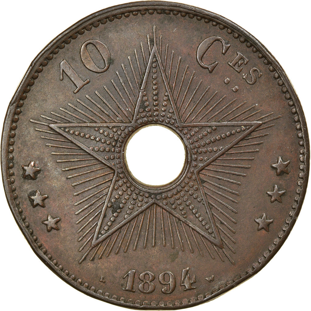 Moneda, ESTADO LIBRE DEL CONGO, Leopold II, 10 Centimes, 1894, MBC+, Cobre, KM:4