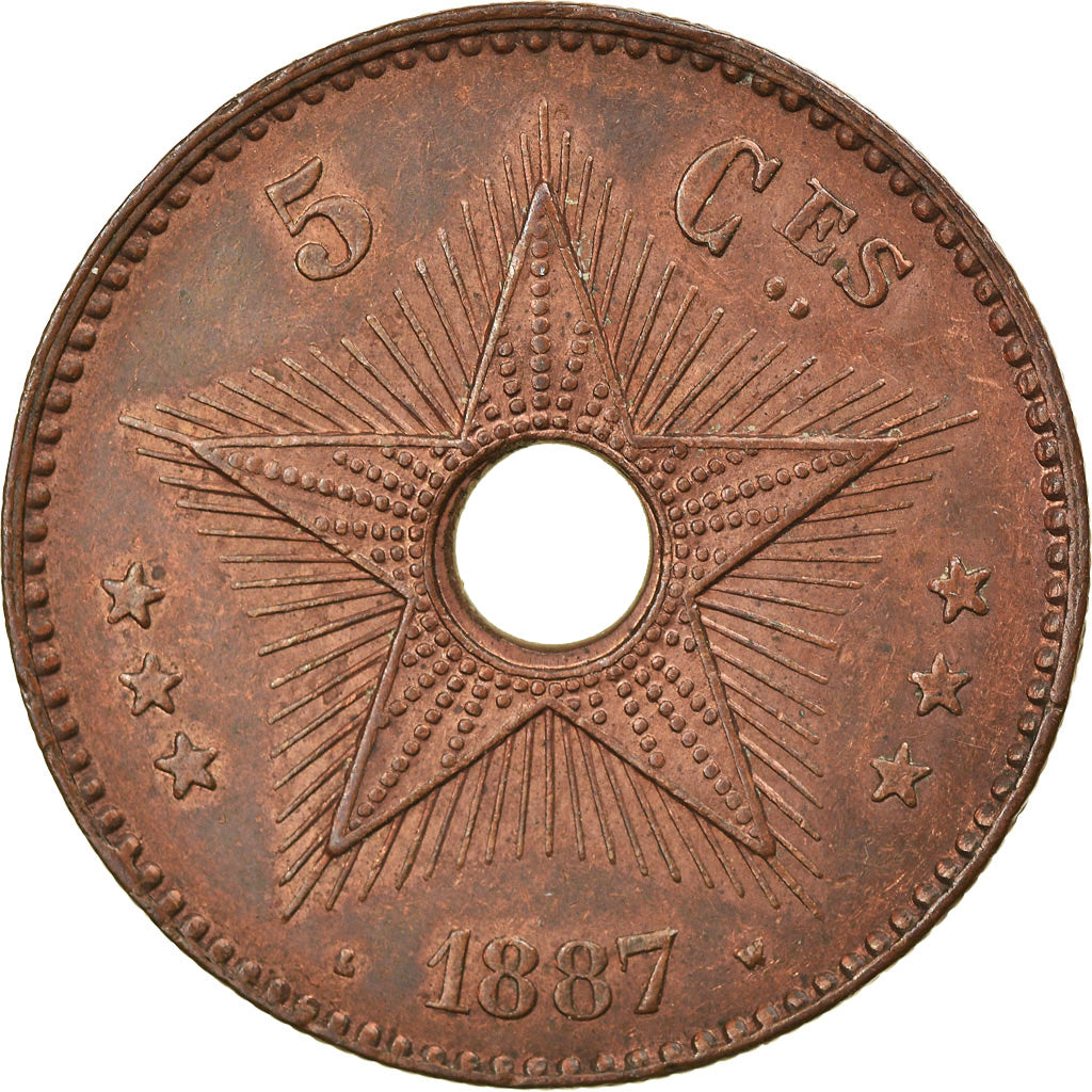 Coin, CONGO FREE STATE, Leopold II, 5 Centimes, 1887, AU(55-58), Copper, KM:3