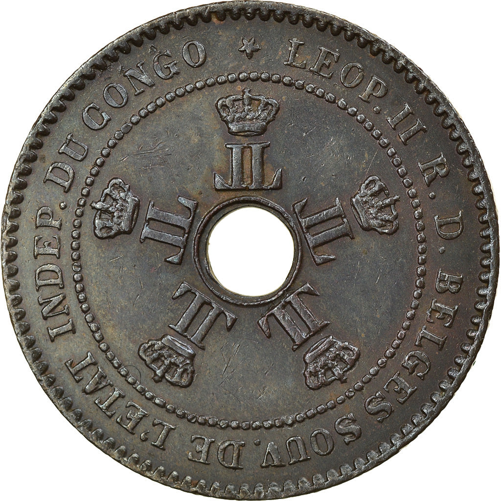 Coin, CONGO FREE STATE, Leopold II, 2 Centimes, 1888, AU(55-58), Copper, KM:2