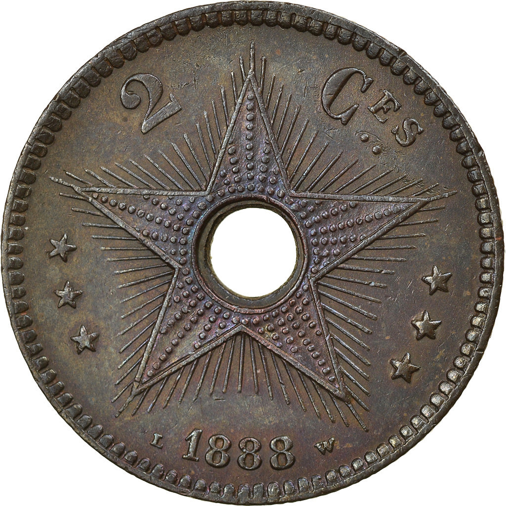 Coin, CONGO FREE STATE, Leopold II, 2 Centimes, 1888, AU(55-58), Copper, KM:2