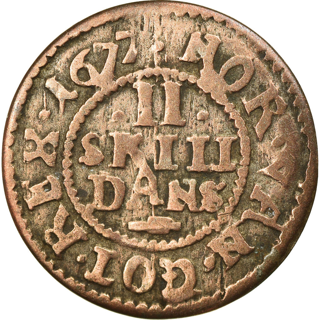 Coin, Denmark, 2 Skilling, 1677, VF(20-25), Silver, KM:358