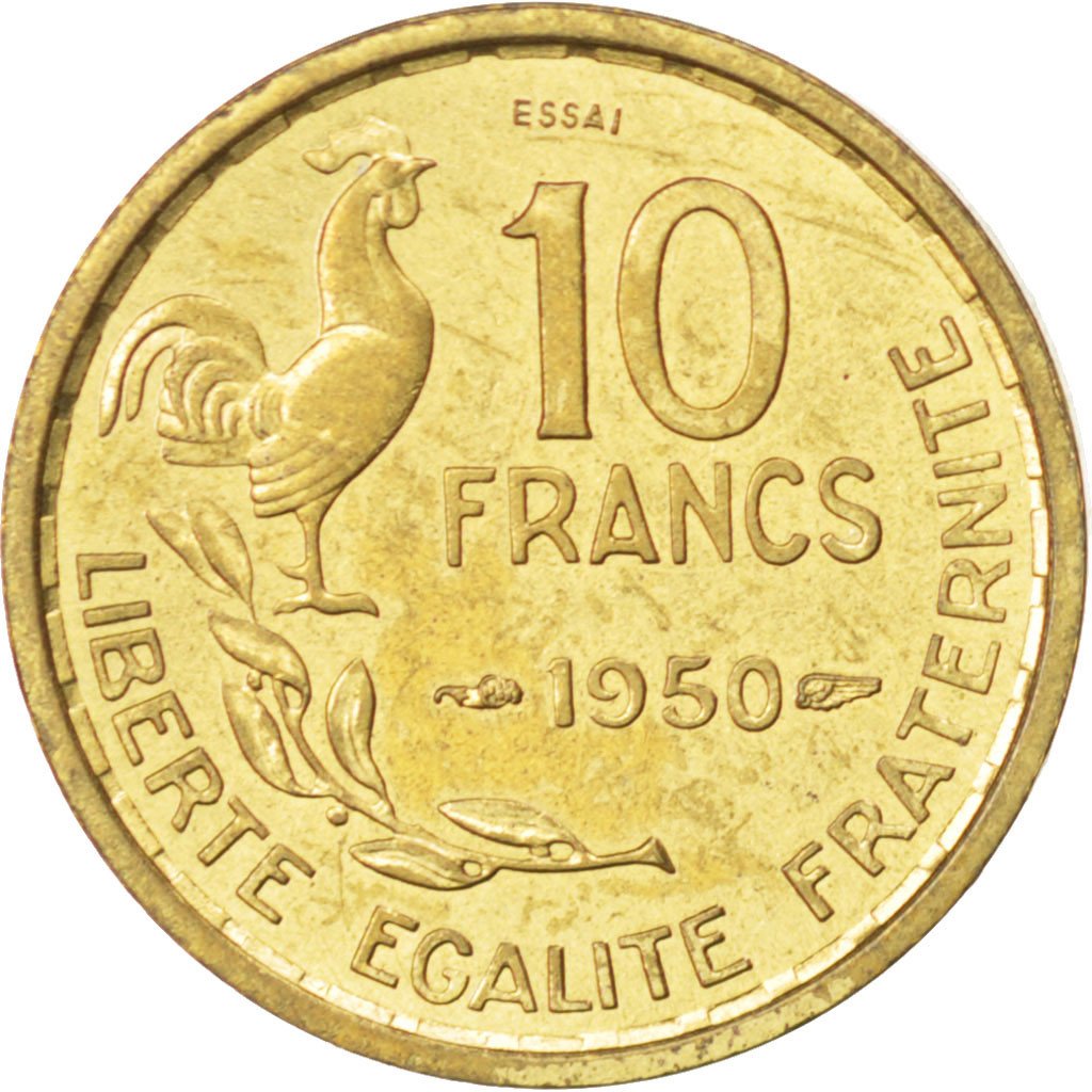 FRANCE, 10 Francs, 1950, KM #E91, AU(55-58), Aluminum-Bronze, Gadoury #812, 3.02