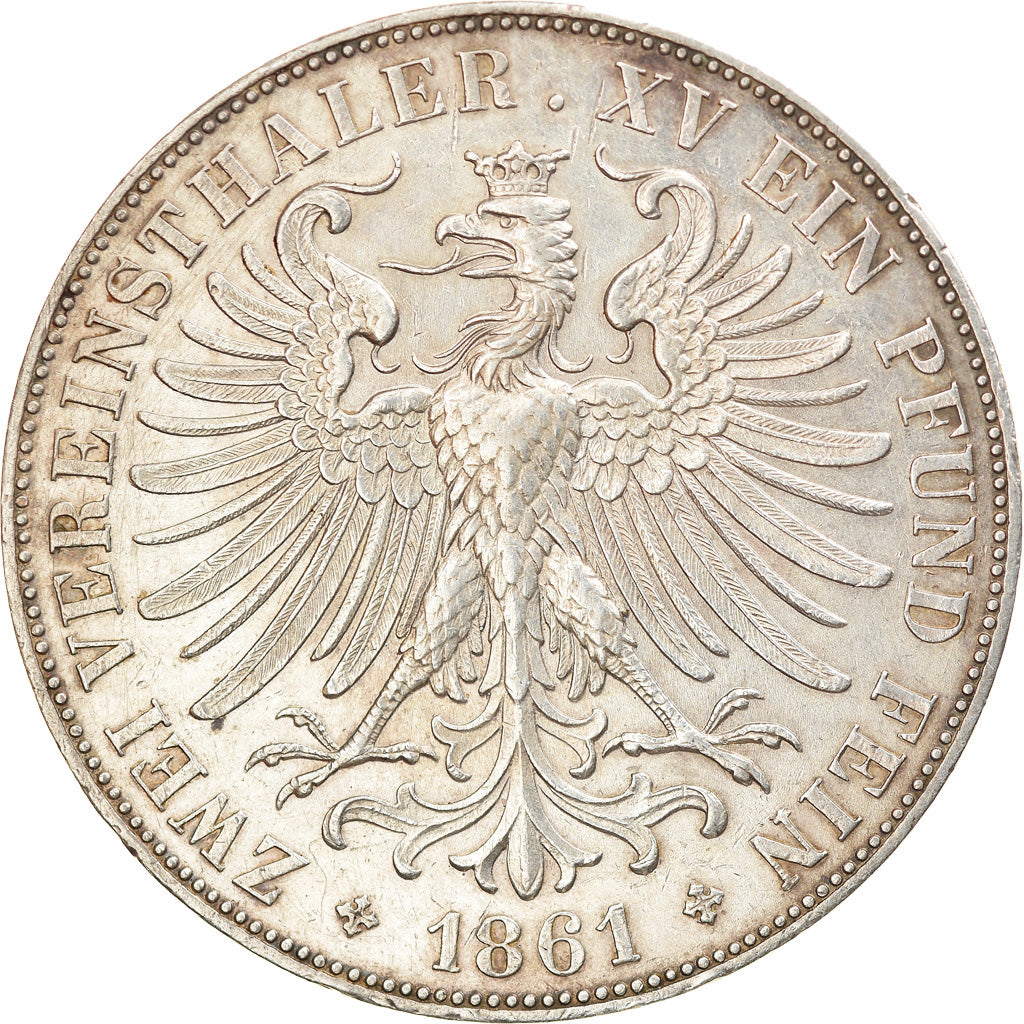 Coin, German States, FRANKFURT AM MAIN, 2 Thaler, 3-1/2 Gulden, 1861, AU(55-58)