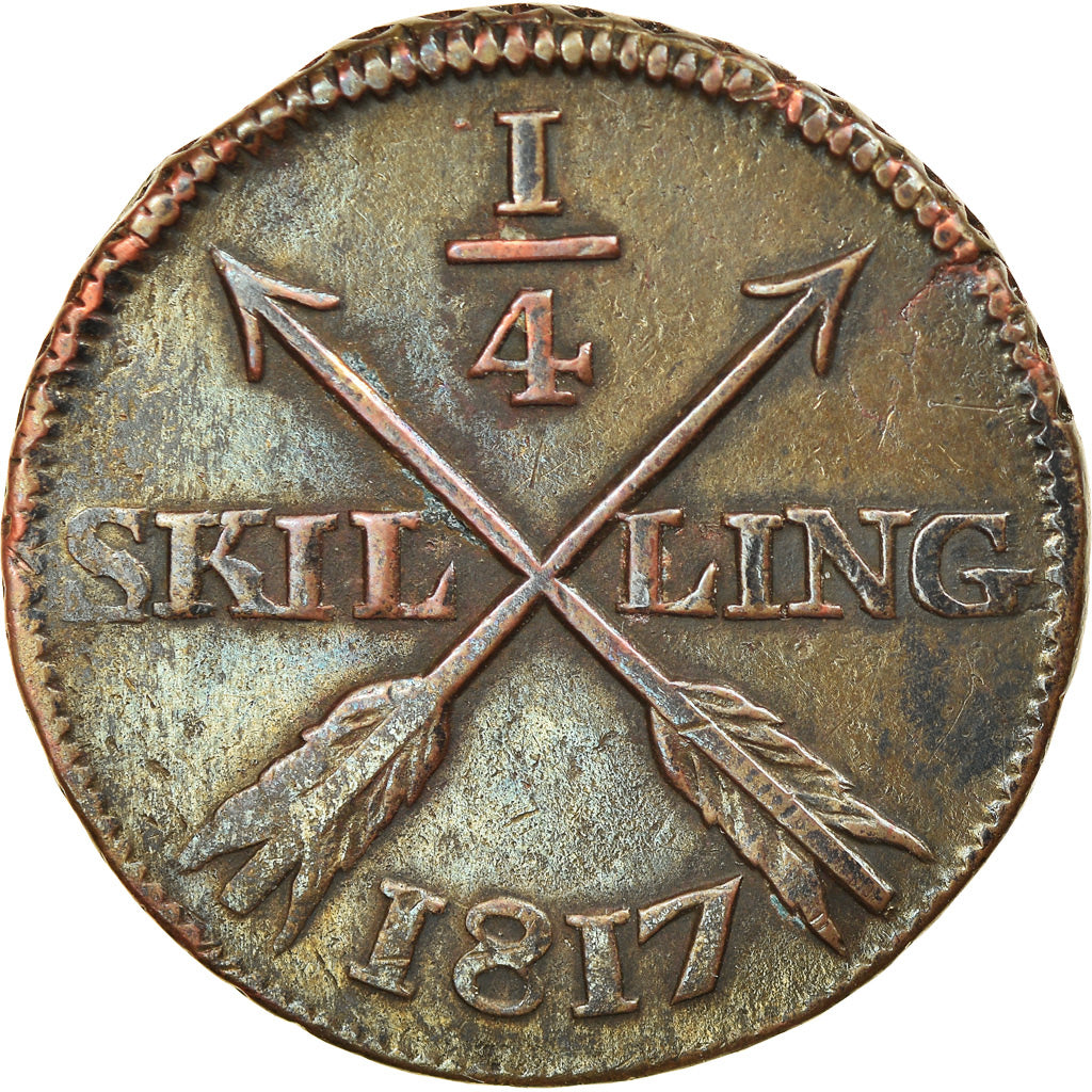 Moneta, Svezia, Carl XIII, 1/4 Skilling, 1817, BB, Rame, KM:592