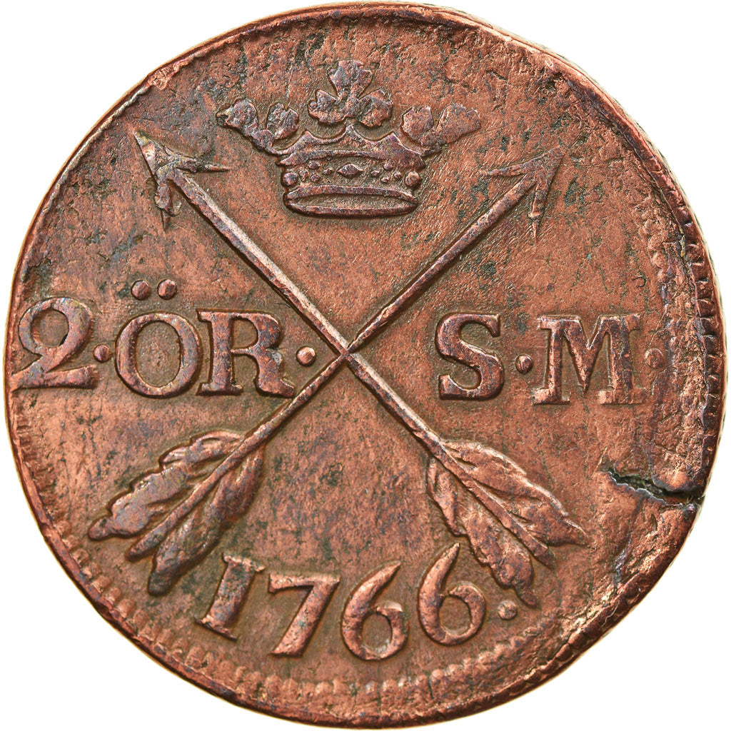 Coin, Sweden, Adolf Frederick, 2 Ore, S.M., 1766, EF(40-45), Copper, KM:461