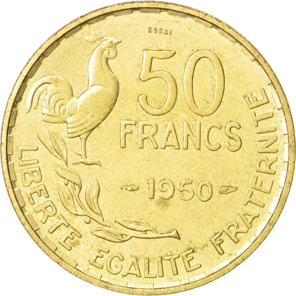 FRANCE, 50 Francs, 1950, KM #E94, AU(55-58), Aluminum-Bronze, Gadoury #880, 7.91