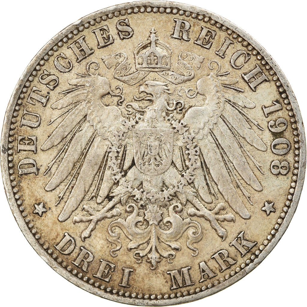 Moneta, Stati tedeschi, PRUSSIA, Wilhelm II, 3 Mark, 1908, Berlin, BB, Argento