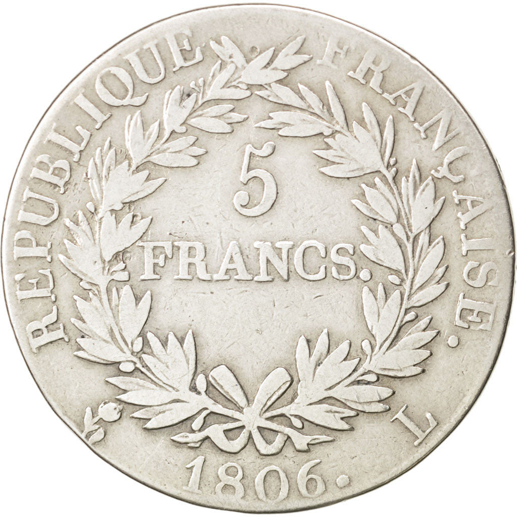 Moneta, Francia, Napoléon I, 5 Francs, 1806, Bayonne, MB, Argento, KM:673.8