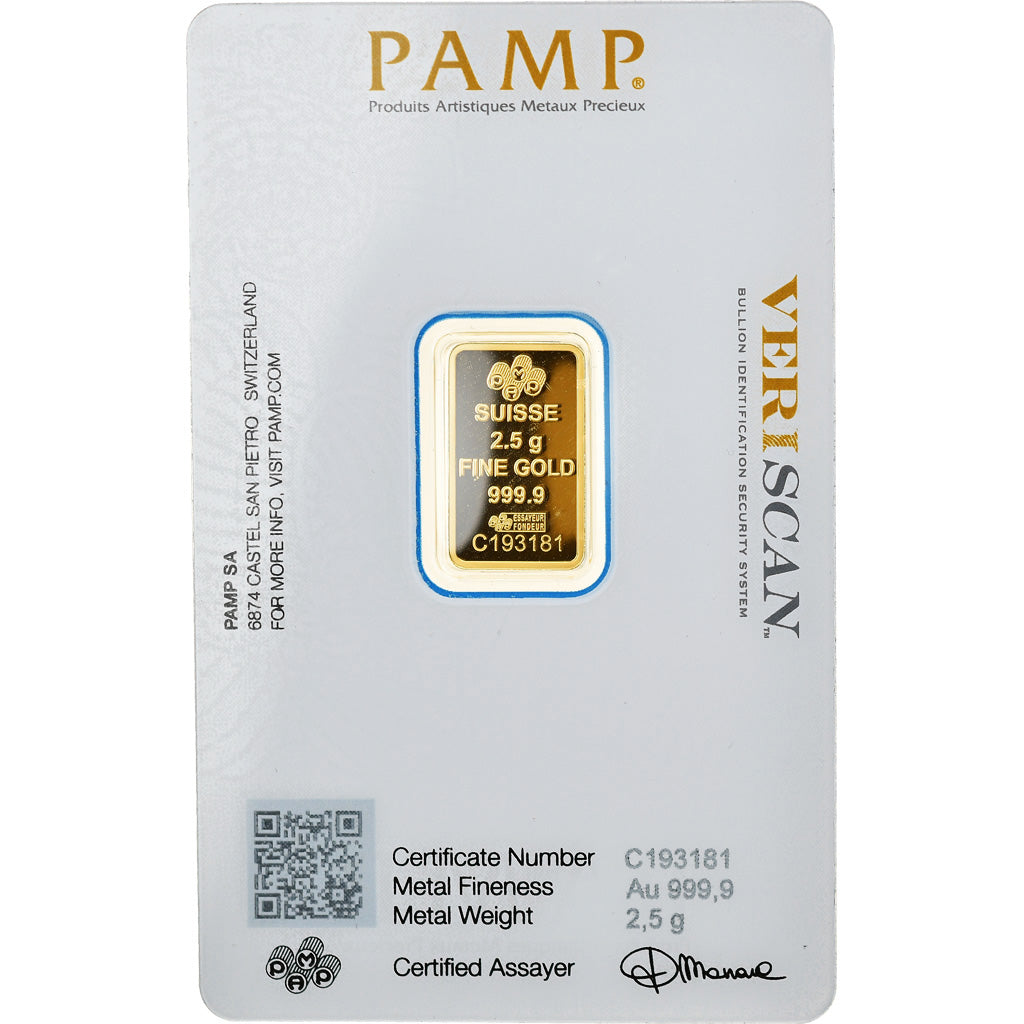 Suisse, Lingotin d'or 2.5g, PAMP, FDC, Or