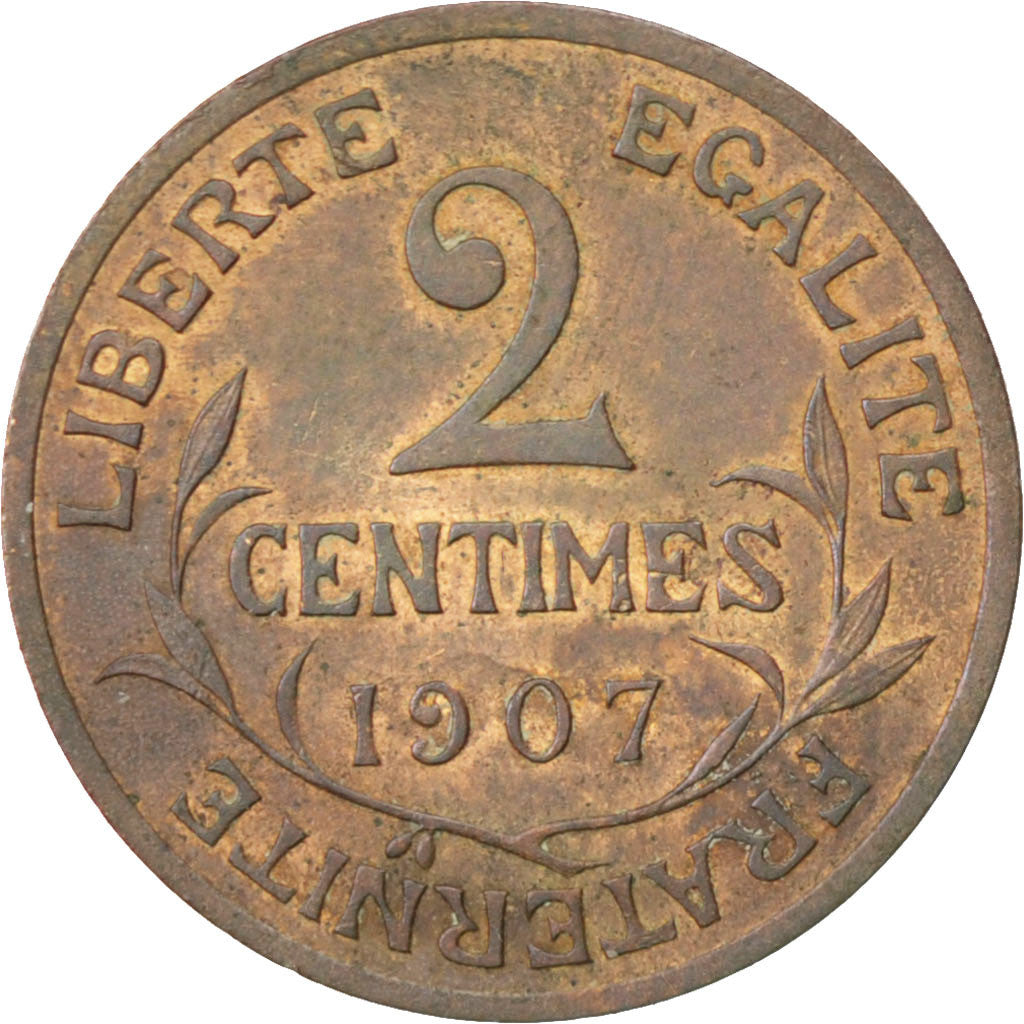 FRANCE, Dupuis, 2 Centimes, 1907, Paris, KM #841, AU(55-58), Bronze, 20.2,...