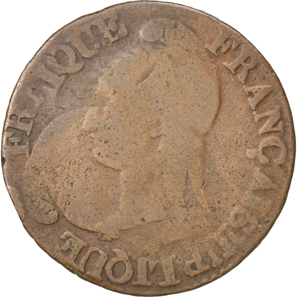 Directoire, 5 Centimes Dupré, surfrappe du Décime, An 5 A, KM 642.1