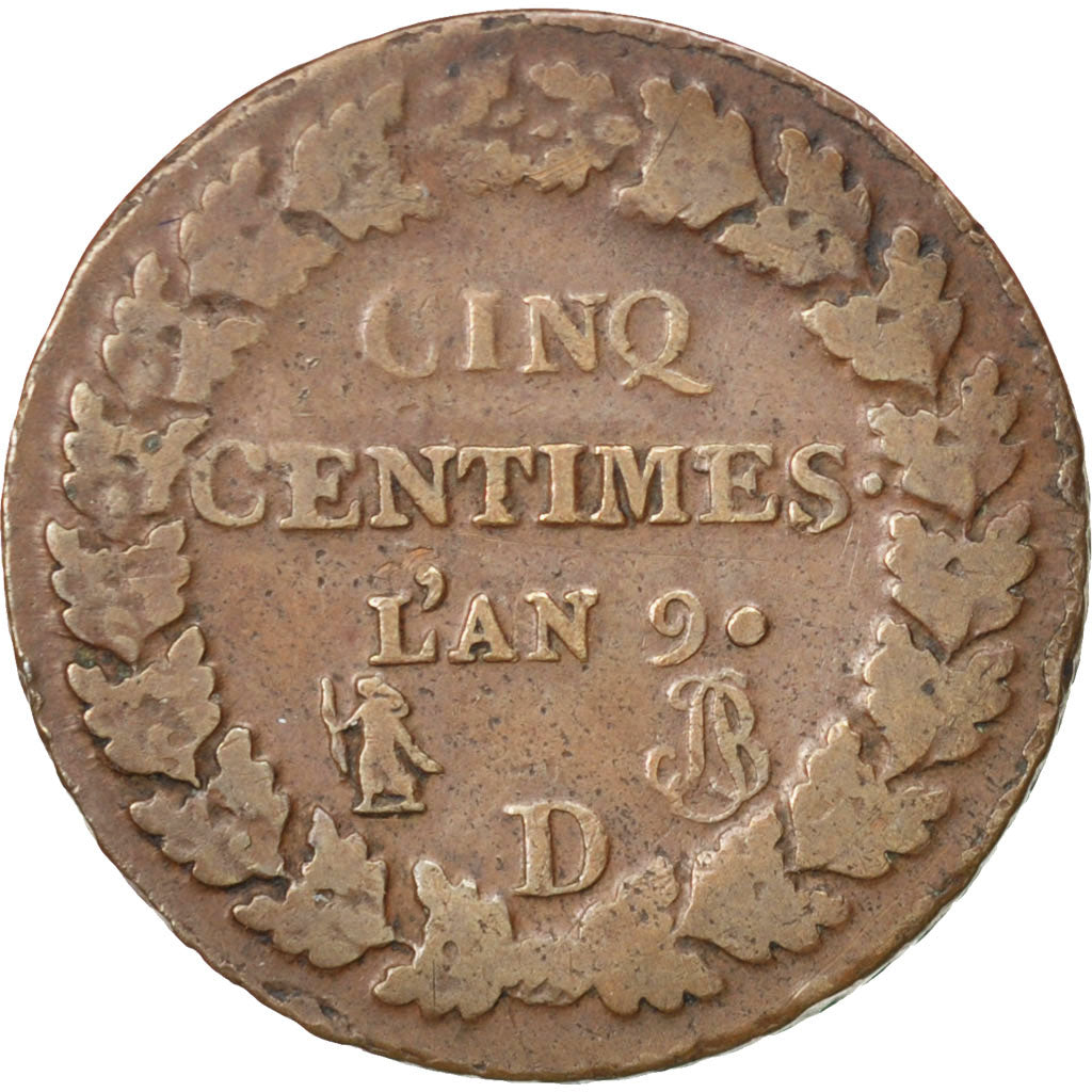Monnaie, France, Dupré, 5 Centimes, 1800, Lyon, TTB, Bronze, KM:640.5