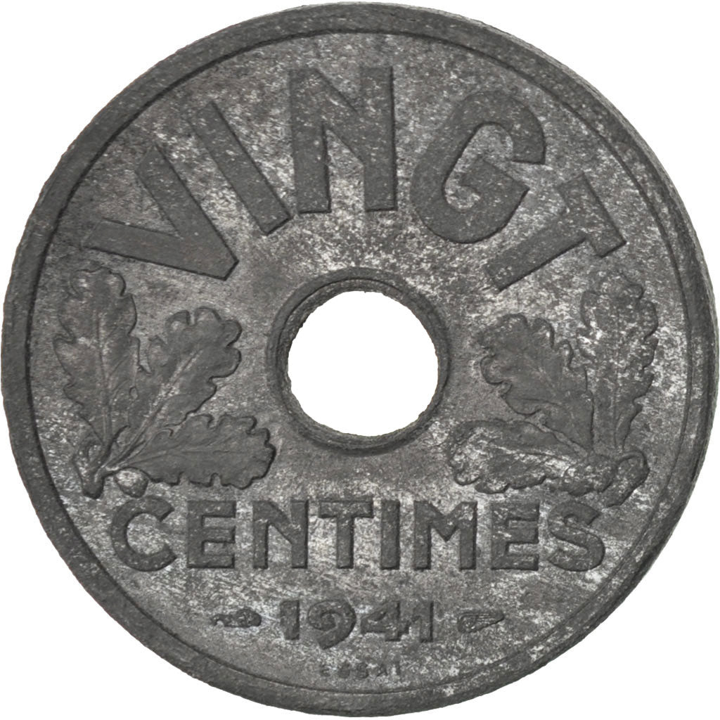FRANCE, 20 Centimes, 1941, KM #PE304, AU(55-58), Zinc, Gadoury #51.EP, 7.23