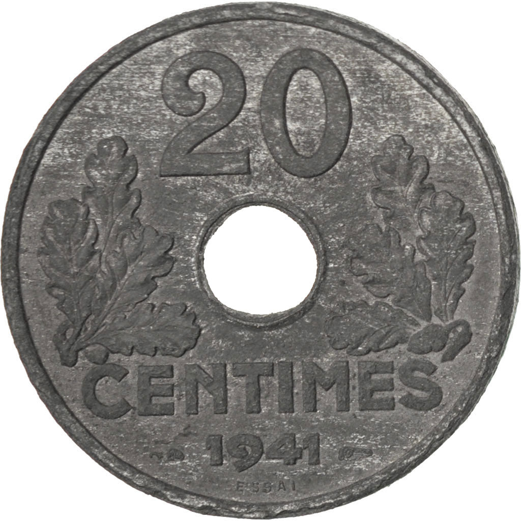 Etat Français, 20 Centimes type 20, 1941, Essai piéfort, KM PE307