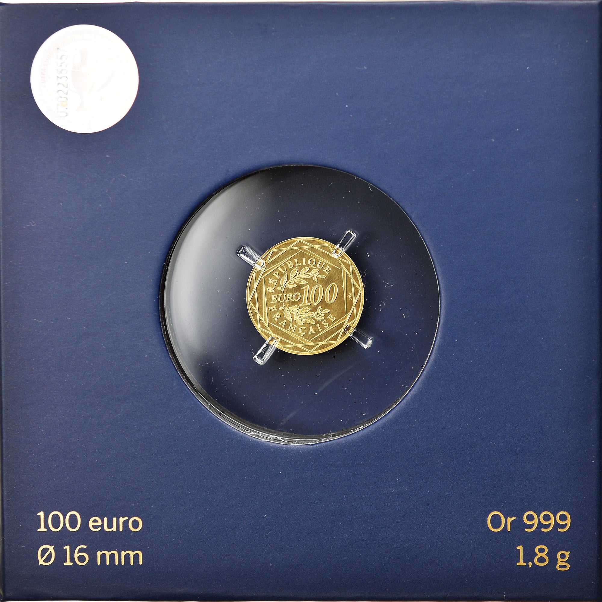 França, Monnaie de Paris, 100 Euro, UEFA Euro, 2016, Paris, MS(65-70), Dourado