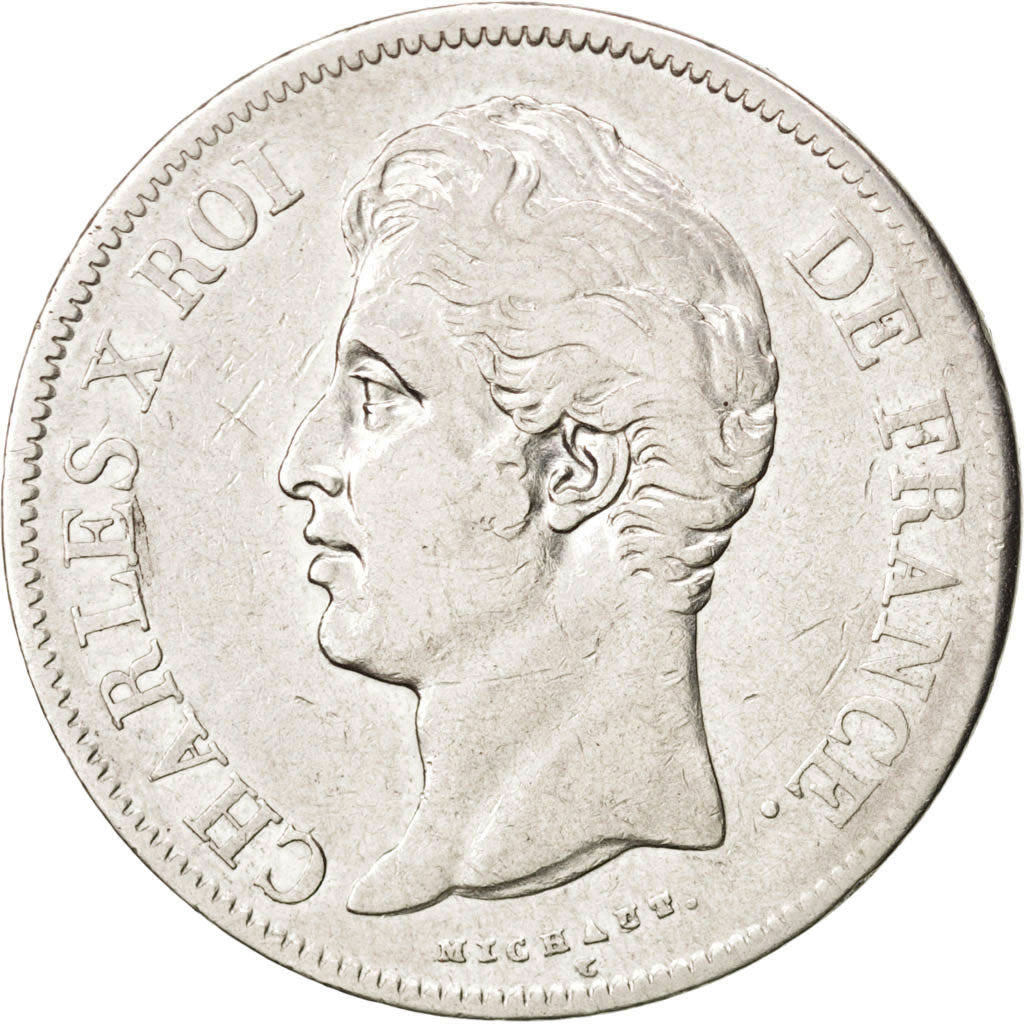 Coin, France, Charles X, 5 Francs, 1828, Rouen, EF(40-45), Silver, KM:728.2