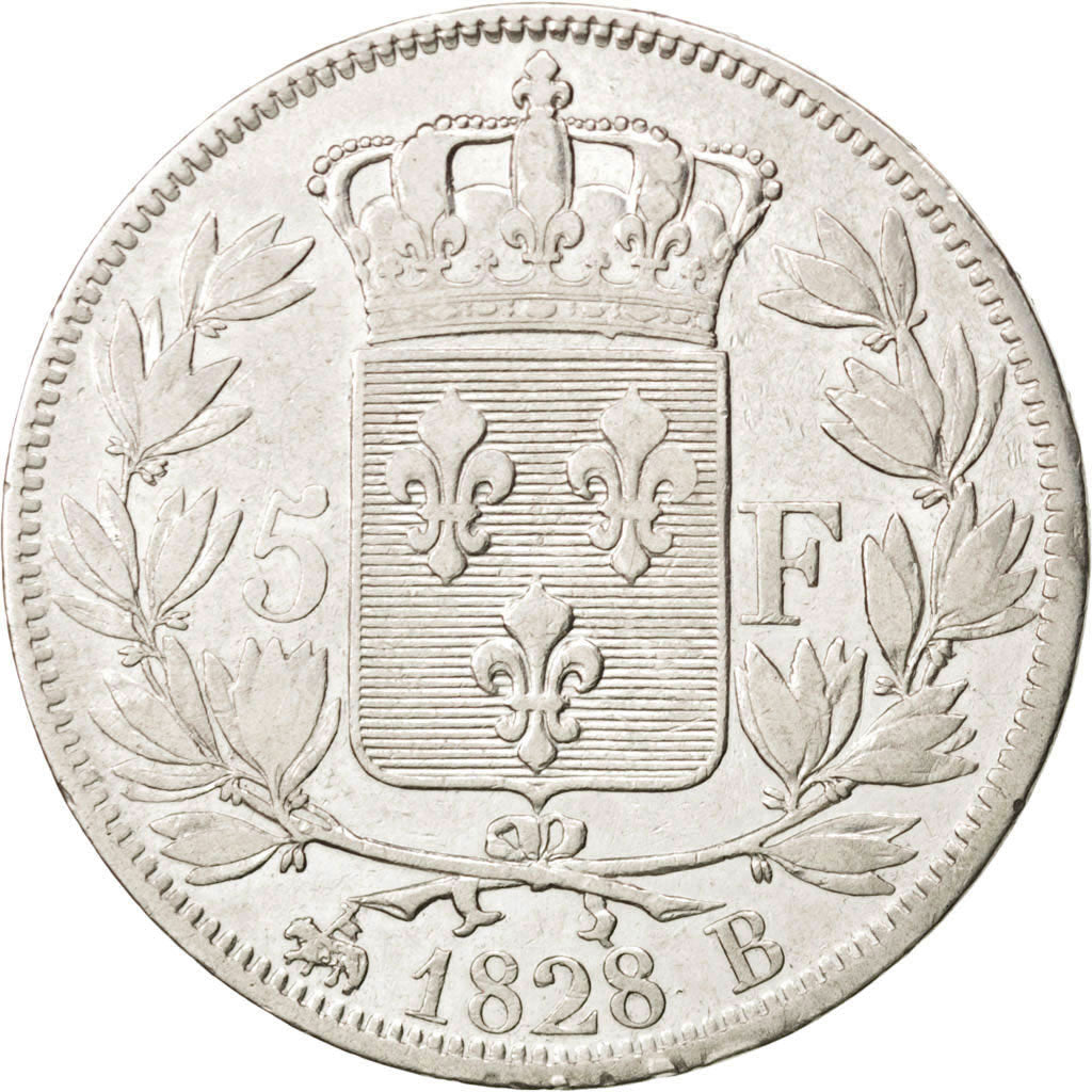Coin, France, Charles X, 5 Francs, 1828, Rouen, EF(40-45), Silver, KM:728.2