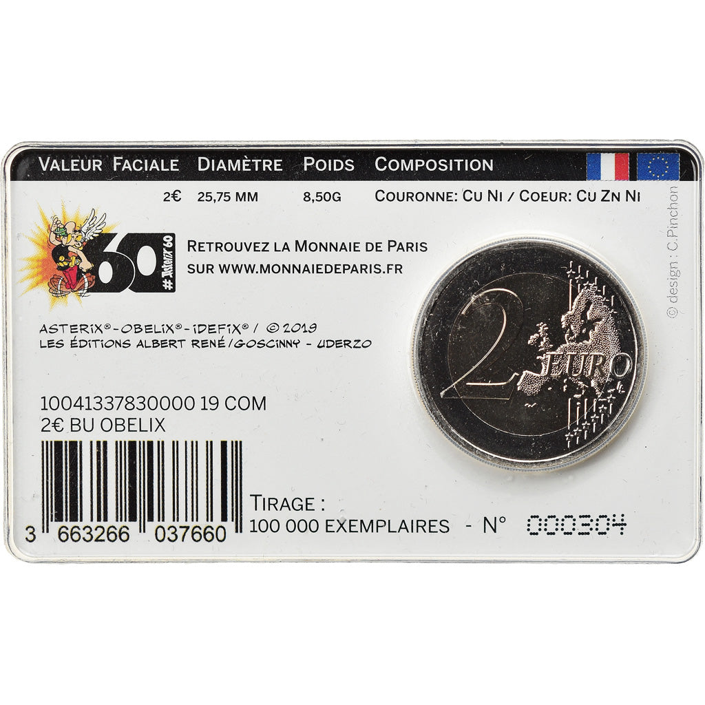 France, Monnaie de Paris, 2 Euro, Obélix, 2019, MS(65-70), Bi-Metallic