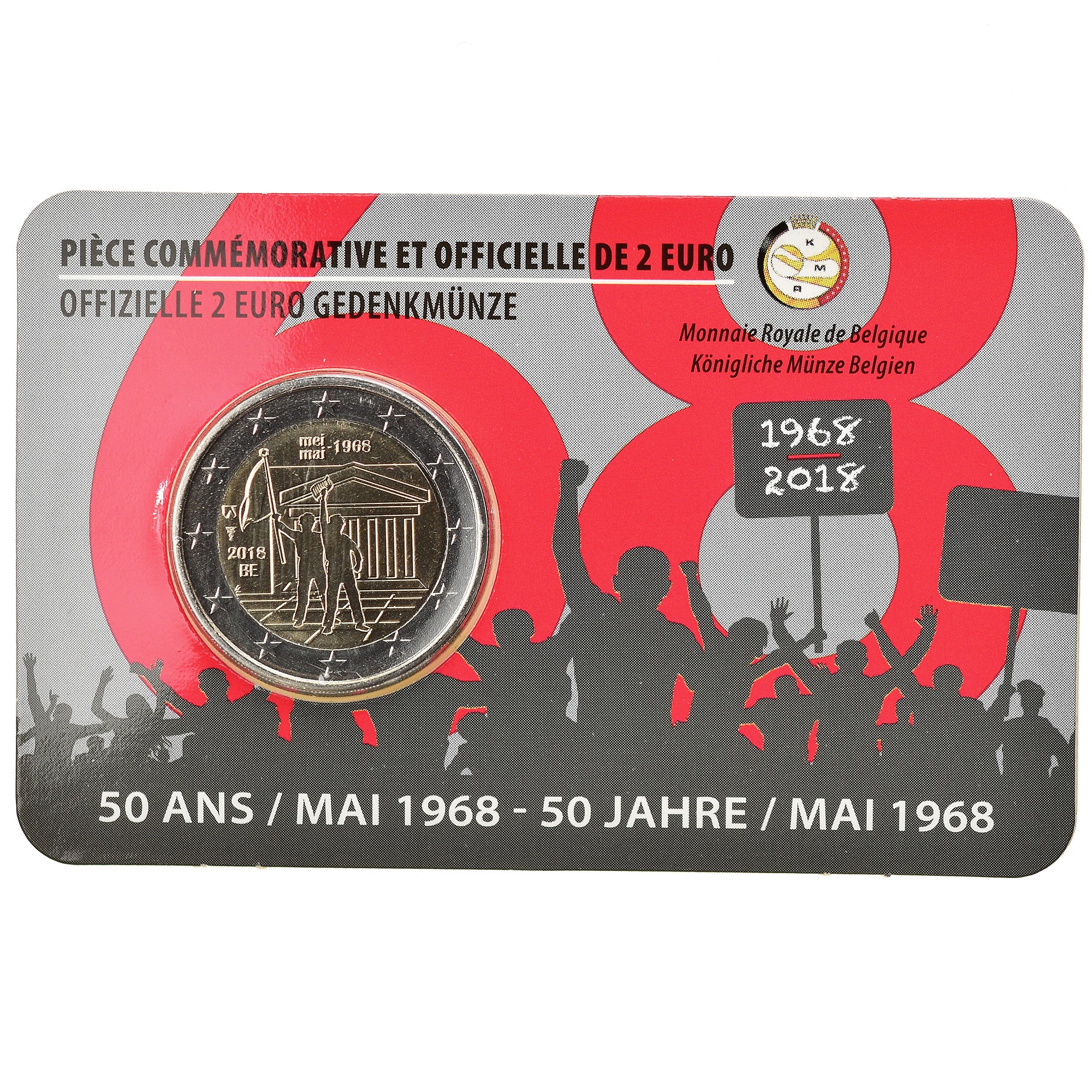 Belgium, 2 Euro, Events of May 1968, 2018, Dutch Text, MS(65-70), Bi-Metallic