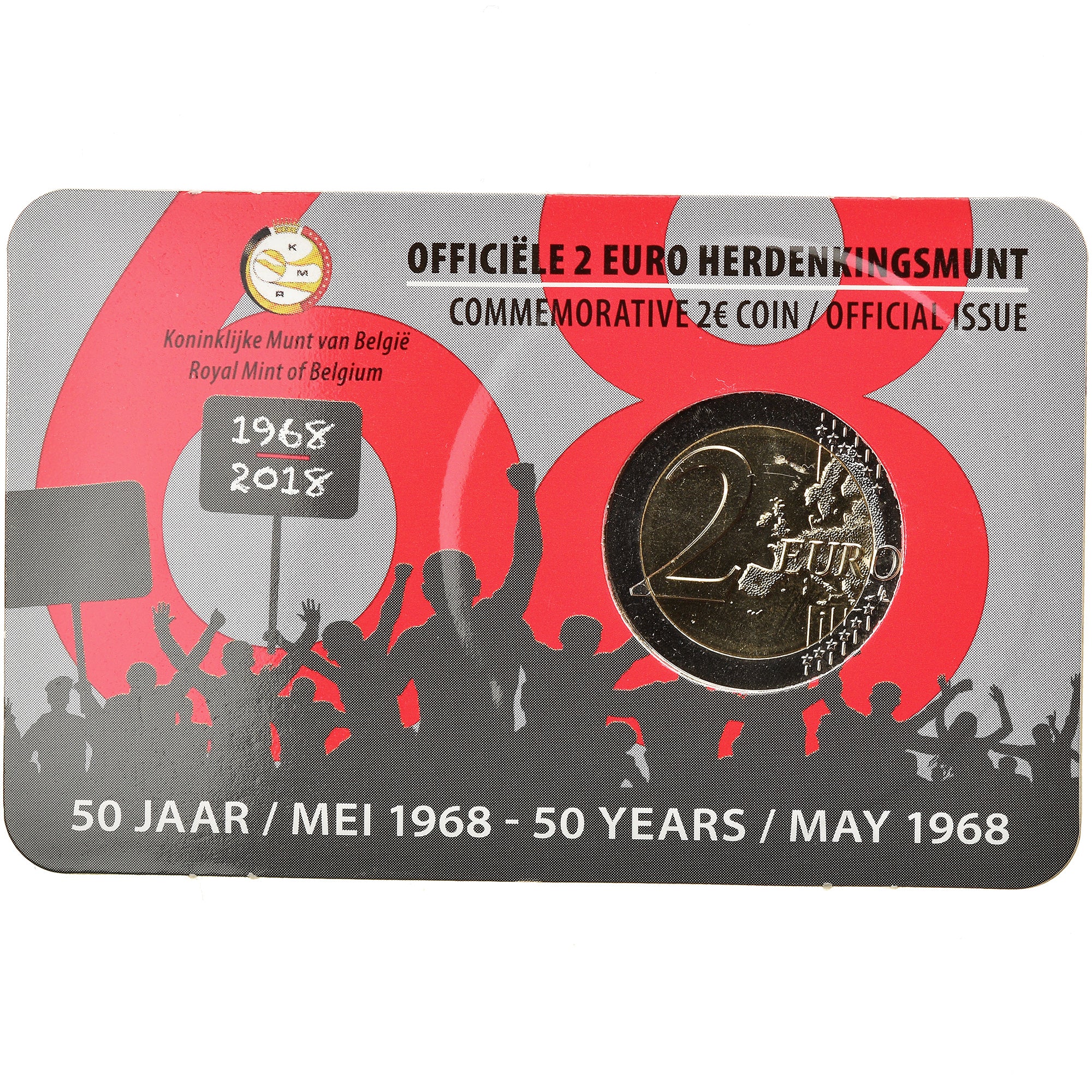Belgium, 2 Euro, Events of May 1968, 2018, Dutch Text, MS(65-70), Bi-Metallic