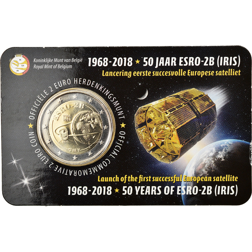 Belgium, 2 Euro, Satellite ESRO - 2B, 2018, Dutch Text, MS(65-70), Bi-Metallic