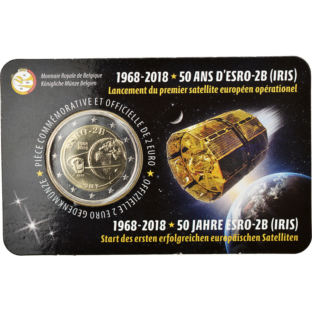 Belgium, 2 Euro, Satellite ESRO - 2B, 2018, French Text, MS(65-70), Bi-Metallic
