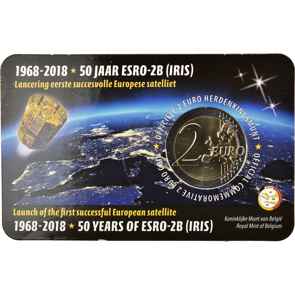 Belgium, 2 Euro, Satellite ESRO - 2B, 2018, French Text, MS(65-70), Bi-Metallic