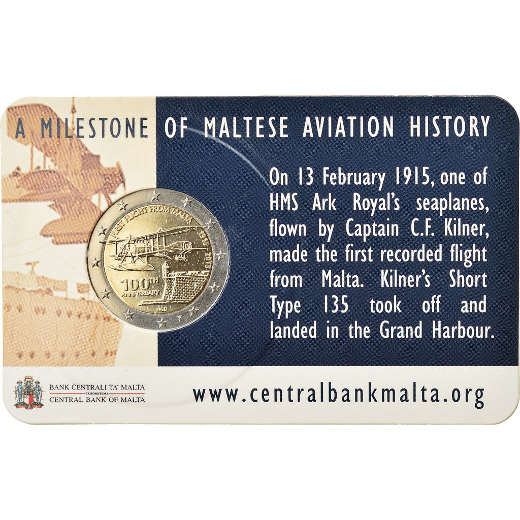 Malte, 2 Euro, First Flight from Malta, 2015, FDC, Bi-Metallic