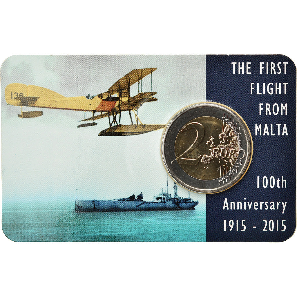 Malte, 2 Euro, First Flight from Malta, 2015, FDC, Bi-Metallic