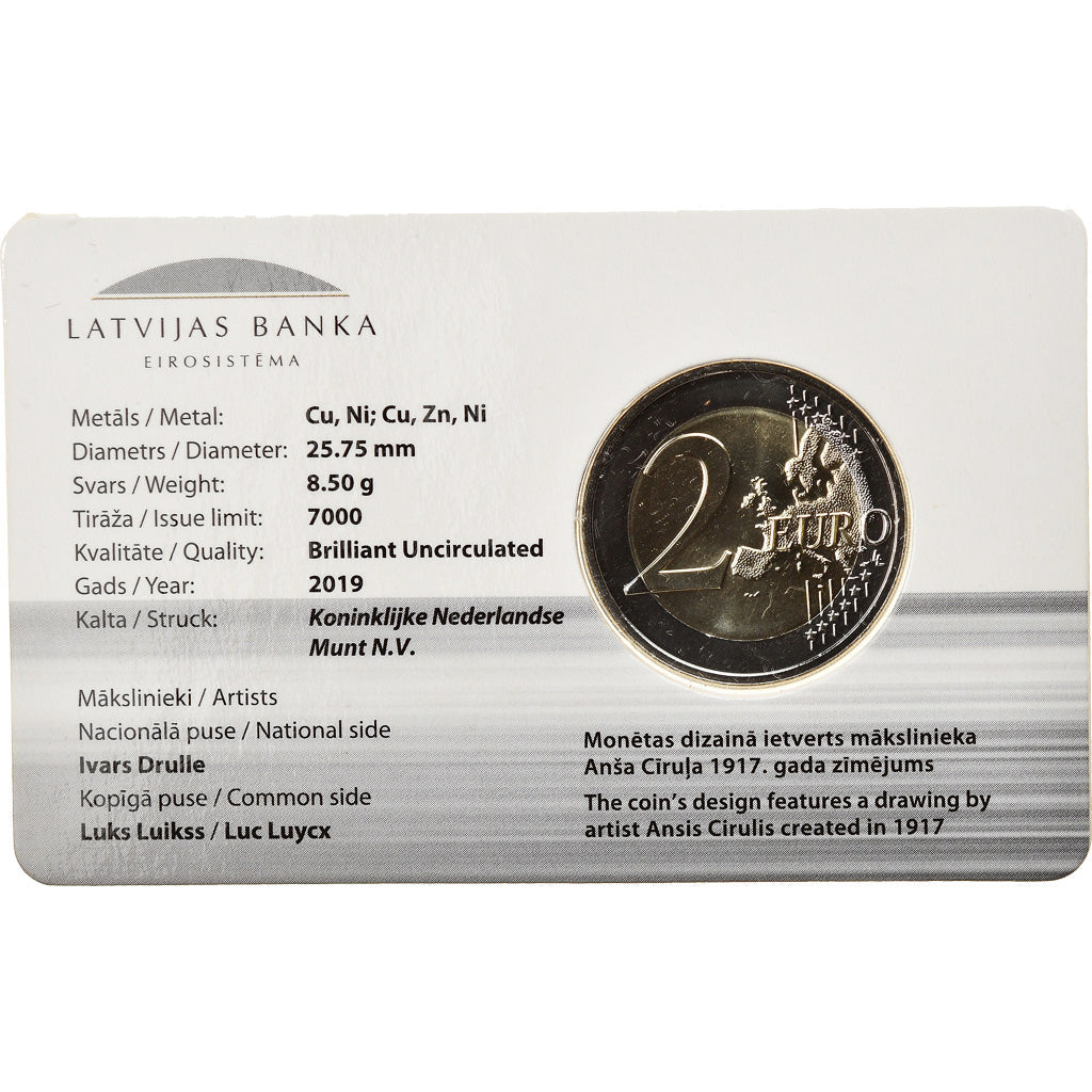 Latvia, 2 Euro, The rising sun, 2019, MS(65-70), Bi-Metallic
