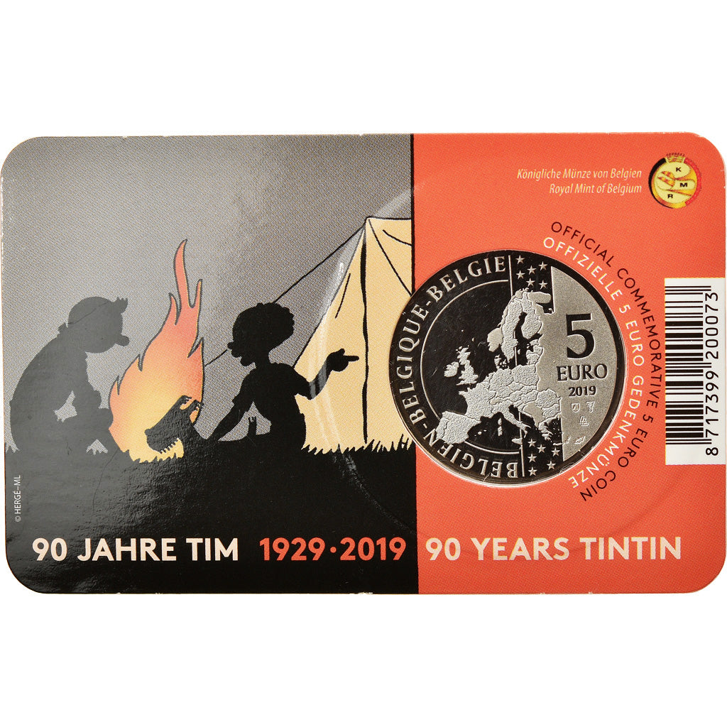 Belgium, 5 Euro, 90 Years of Tintin, 2019, MS(65-70), Silver