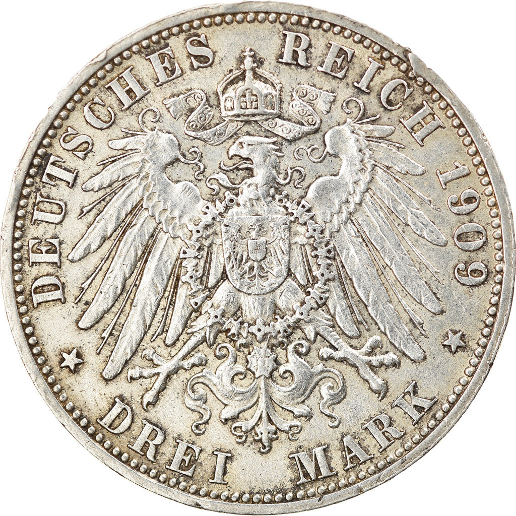 Coin, German States, BAVARIA, Otto, 3 Mark, 1909, Munich, EF(40-45), Silver
