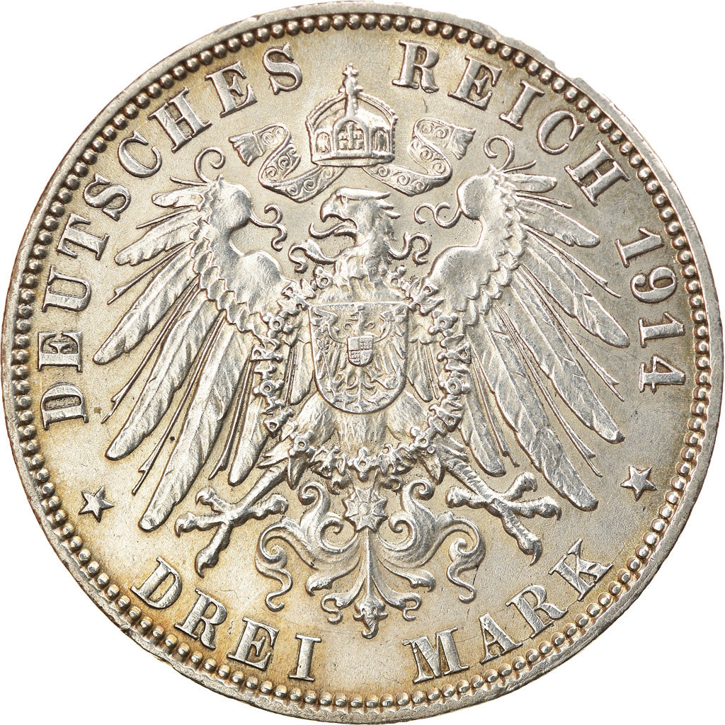 Coin, German States, HAMBURG, 3 Mark, 1914, Hamburg, AU(55-58), Silver, KM:620