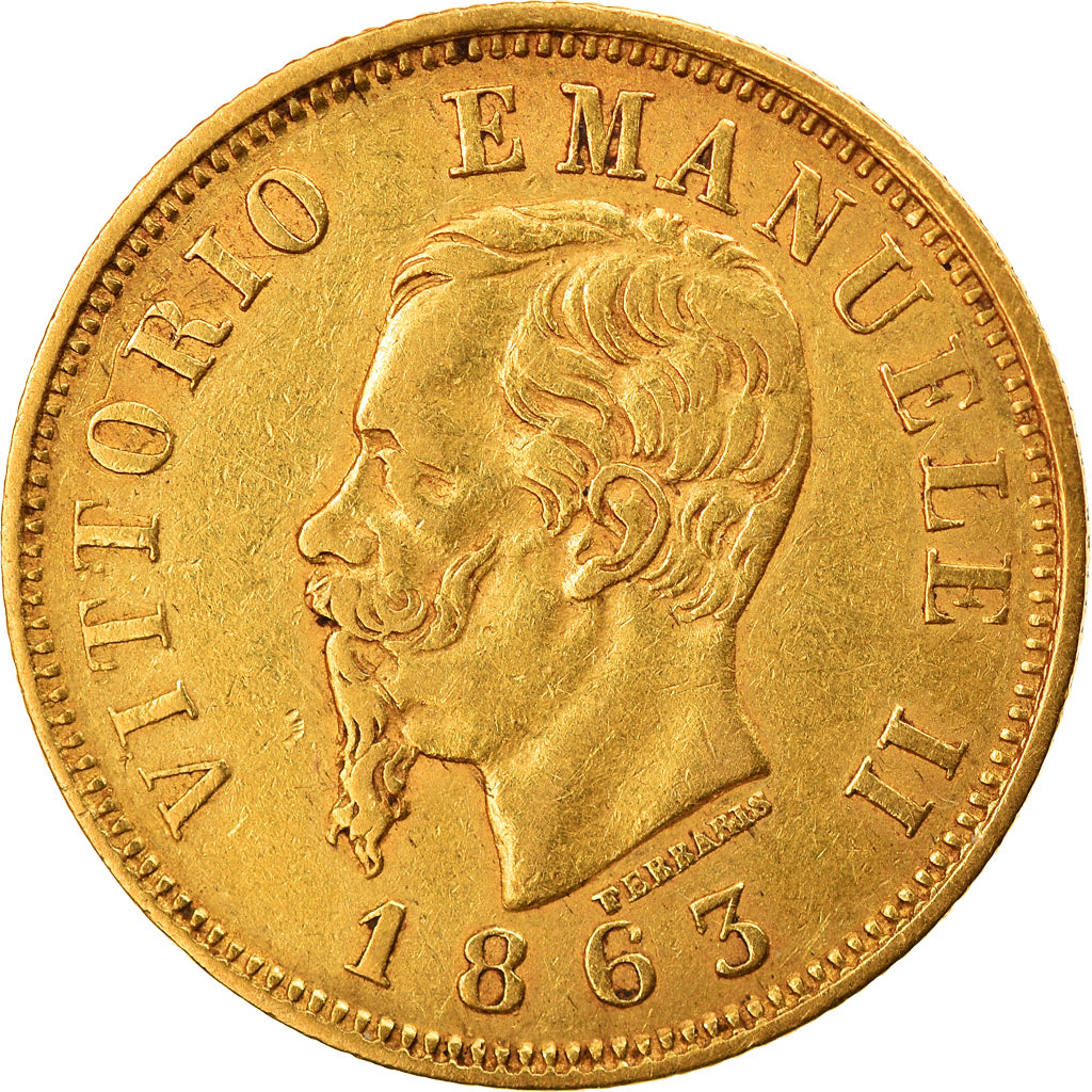 Coin, Italy, Vittorio Emanuele II, 10 Lire, 1863, Torino, EF(40-45), Gold