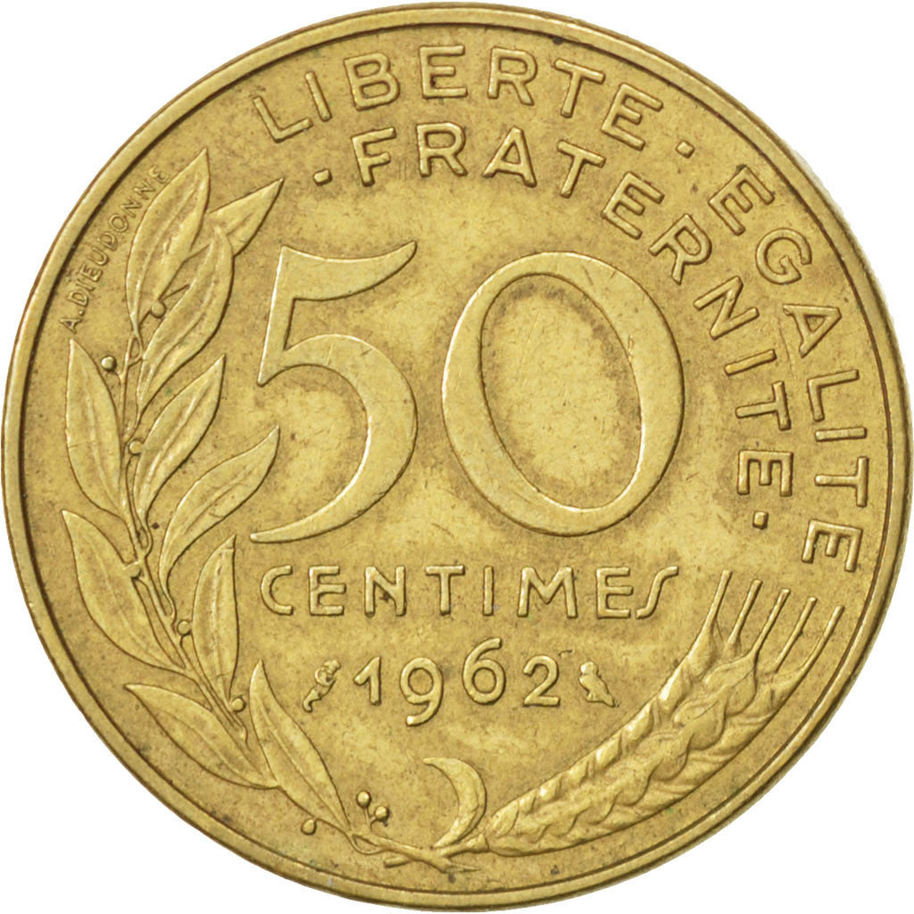 FRANCE, Marianne, 50 Centimes, 1962, KM #939.2, EF(40-45), Aluminum-Bronze, 25,.