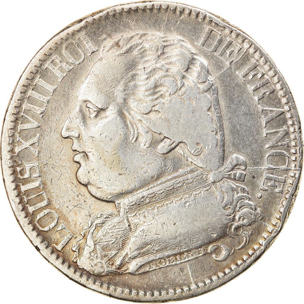 Moneta, Francja, Louis XVIII, 5 Francs, 1814, Perpignan, VF(30-35), Srebro