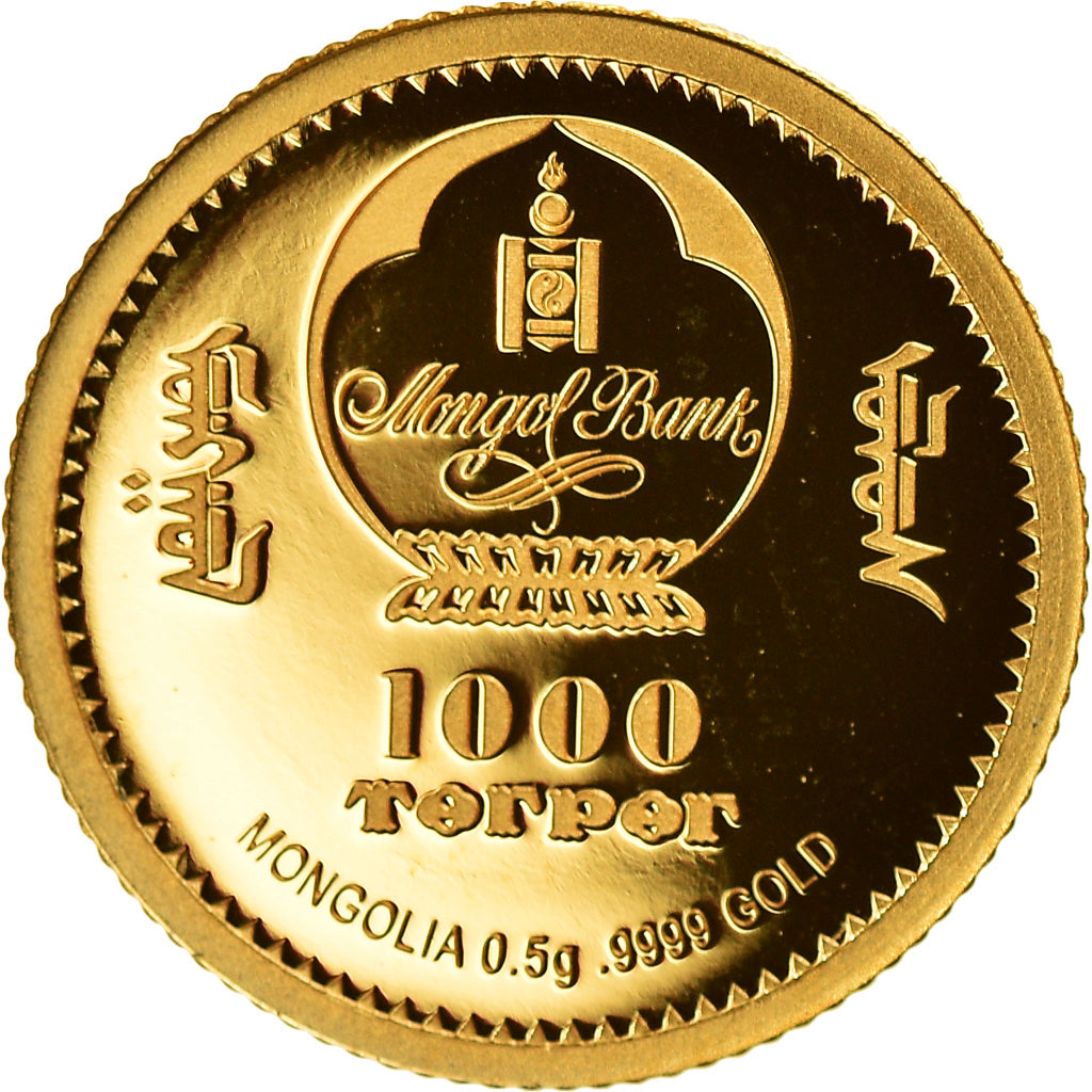 Münze, Mongolei, 1000 Togrog, 2019, STGL, Gold