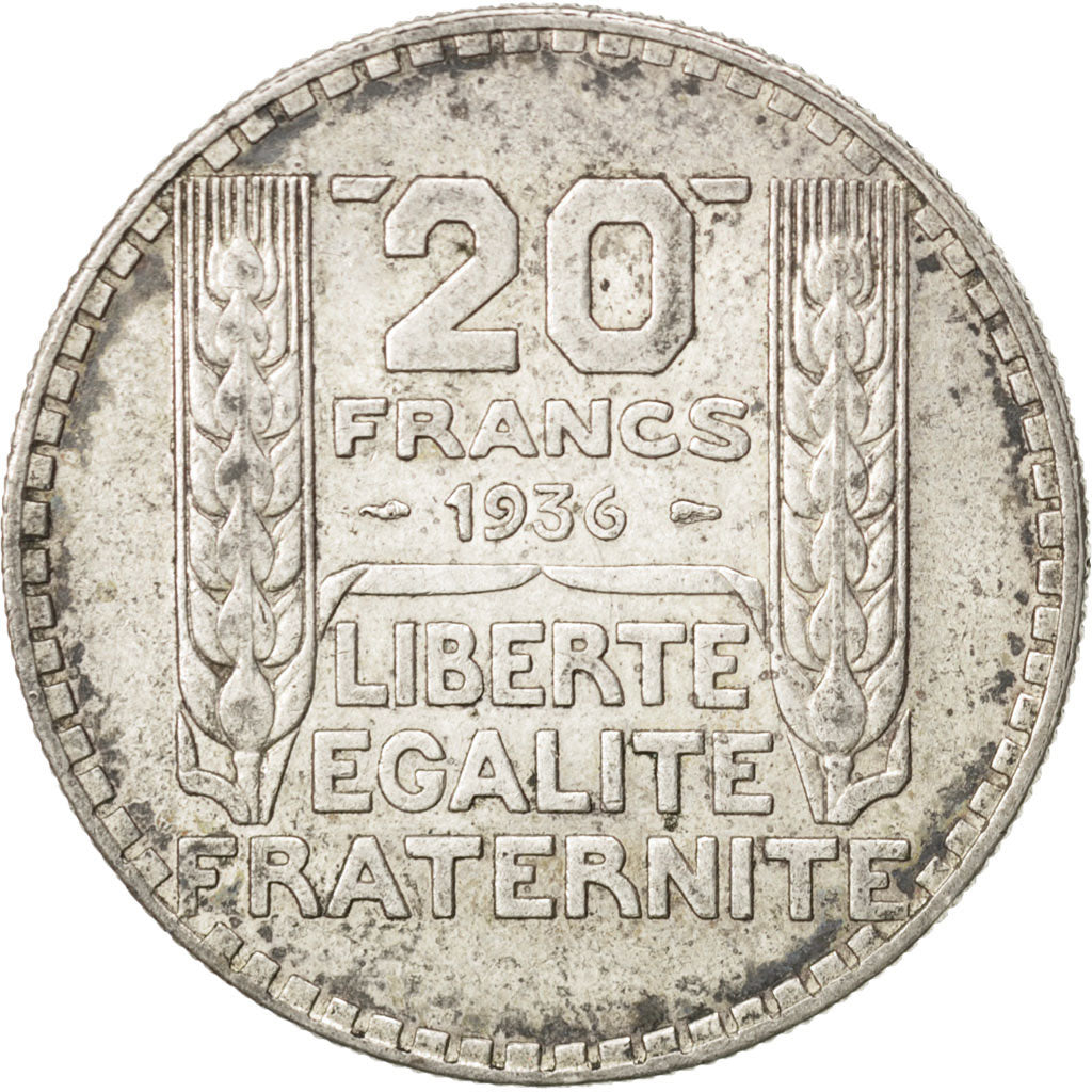 Moneda, Francia, Turin, 20 Francs, 1936, MBC, Plata, KM:879, Gadoury:852