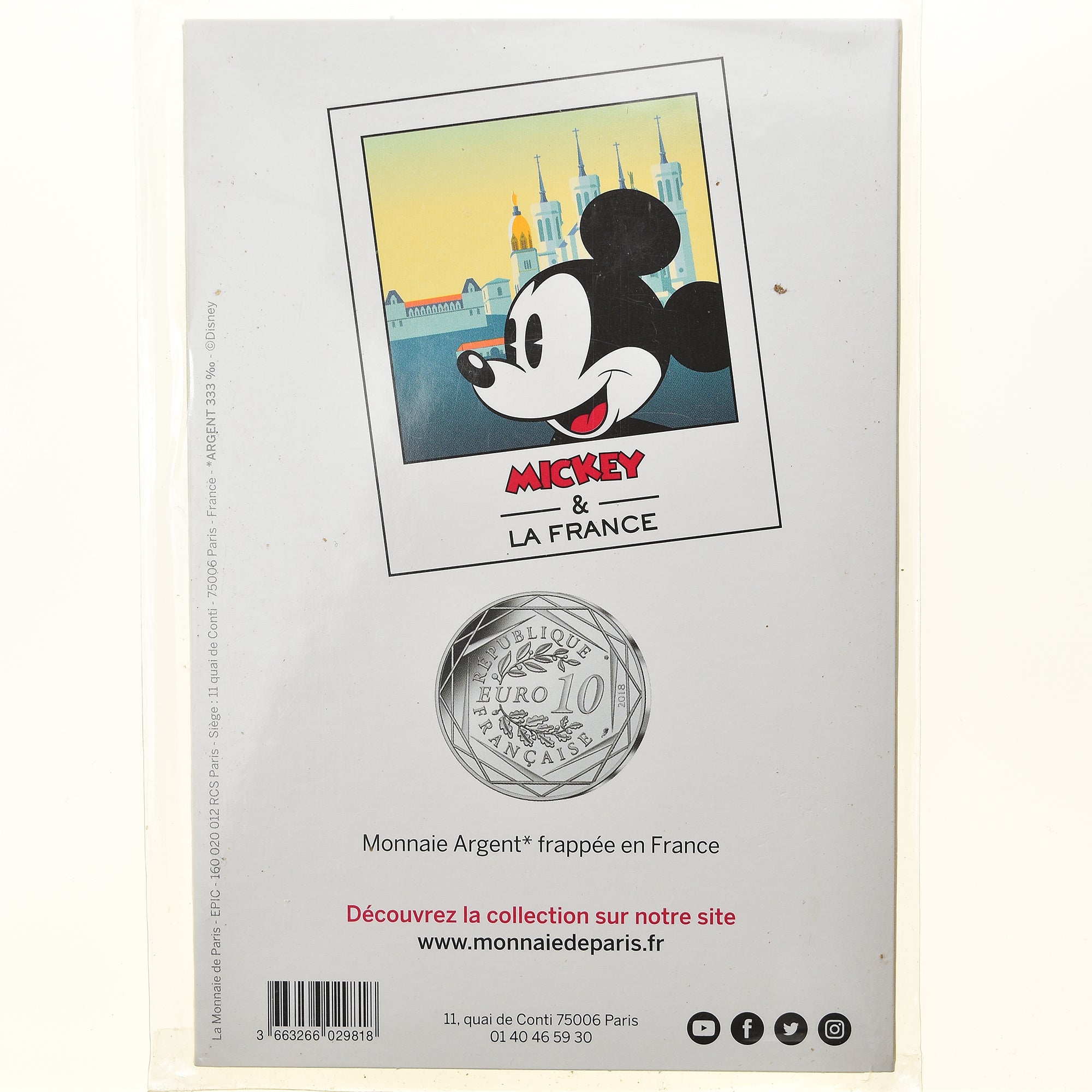 France, Monnaie de Paris, 10 Euro, Mickey (Lyon), 2018, Paris, FDC, Argent