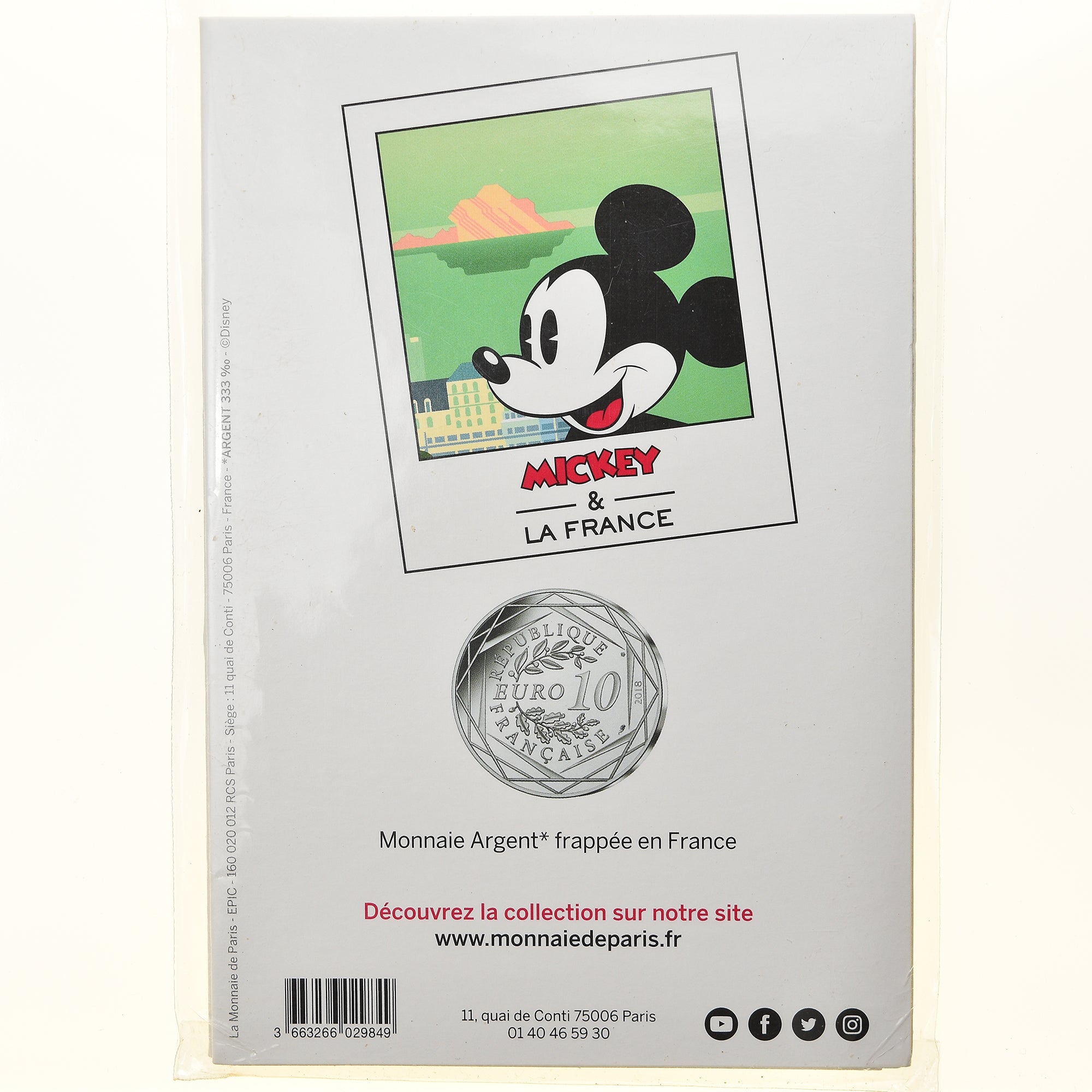 France, Monnaie de Paris, 10 Euro, Mickey (Biarritz), 2018, Paris, FDC, Argent