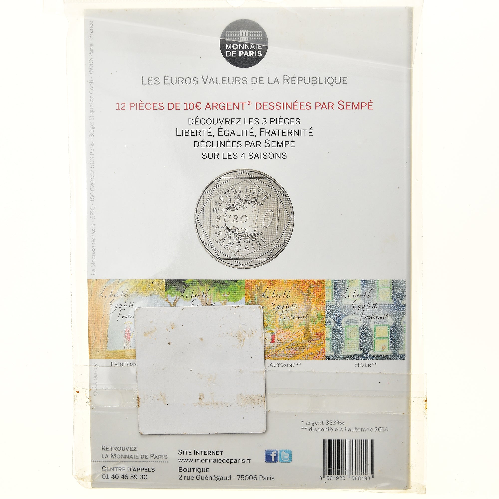 France, Monnaie de Paris, 10 Euro, Egalité Eté Sempé, 2014, Paris, FDC