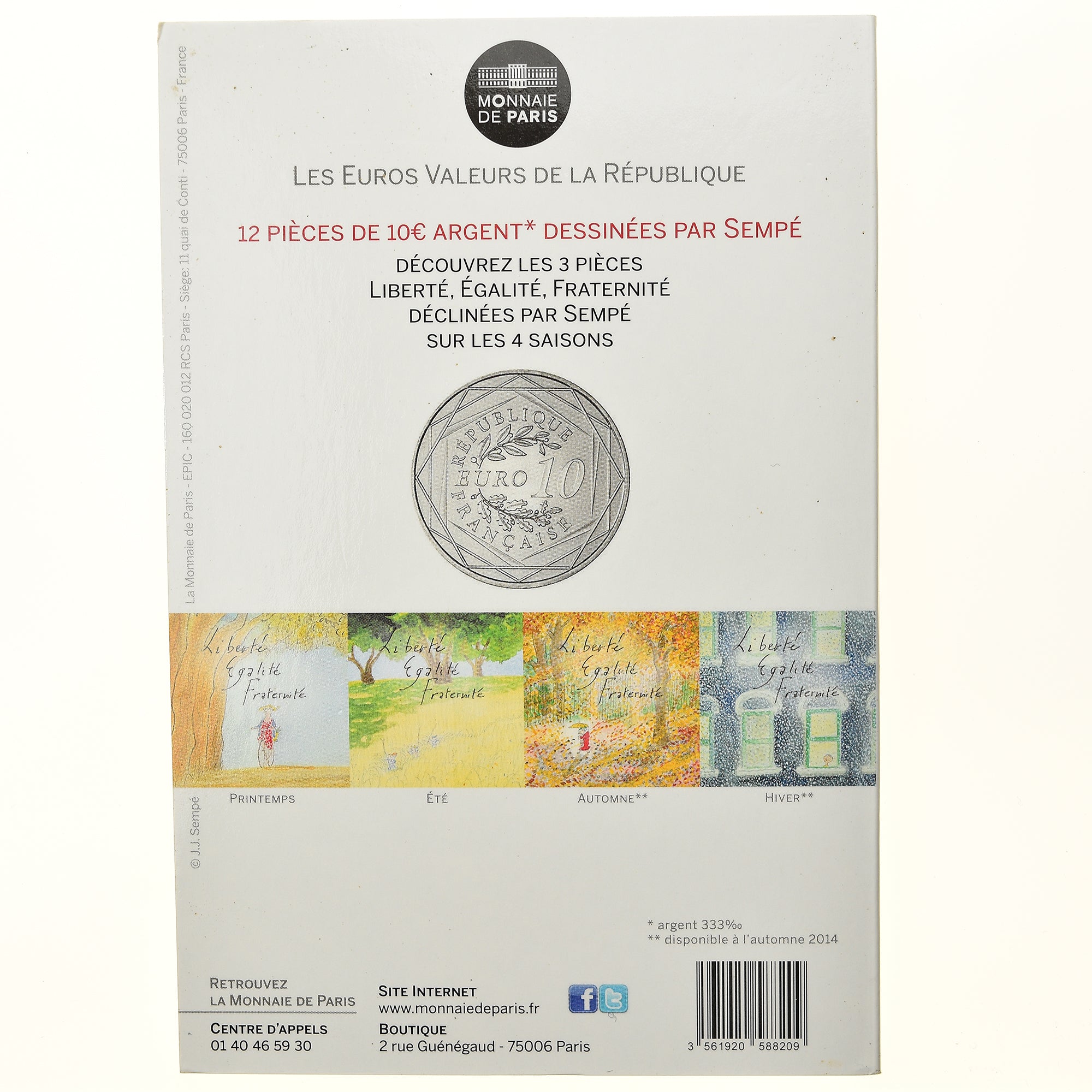 France, Monnaie de Paris, 10 Euro, Egalité Automne Sempé, 2014, Paris, SPL+