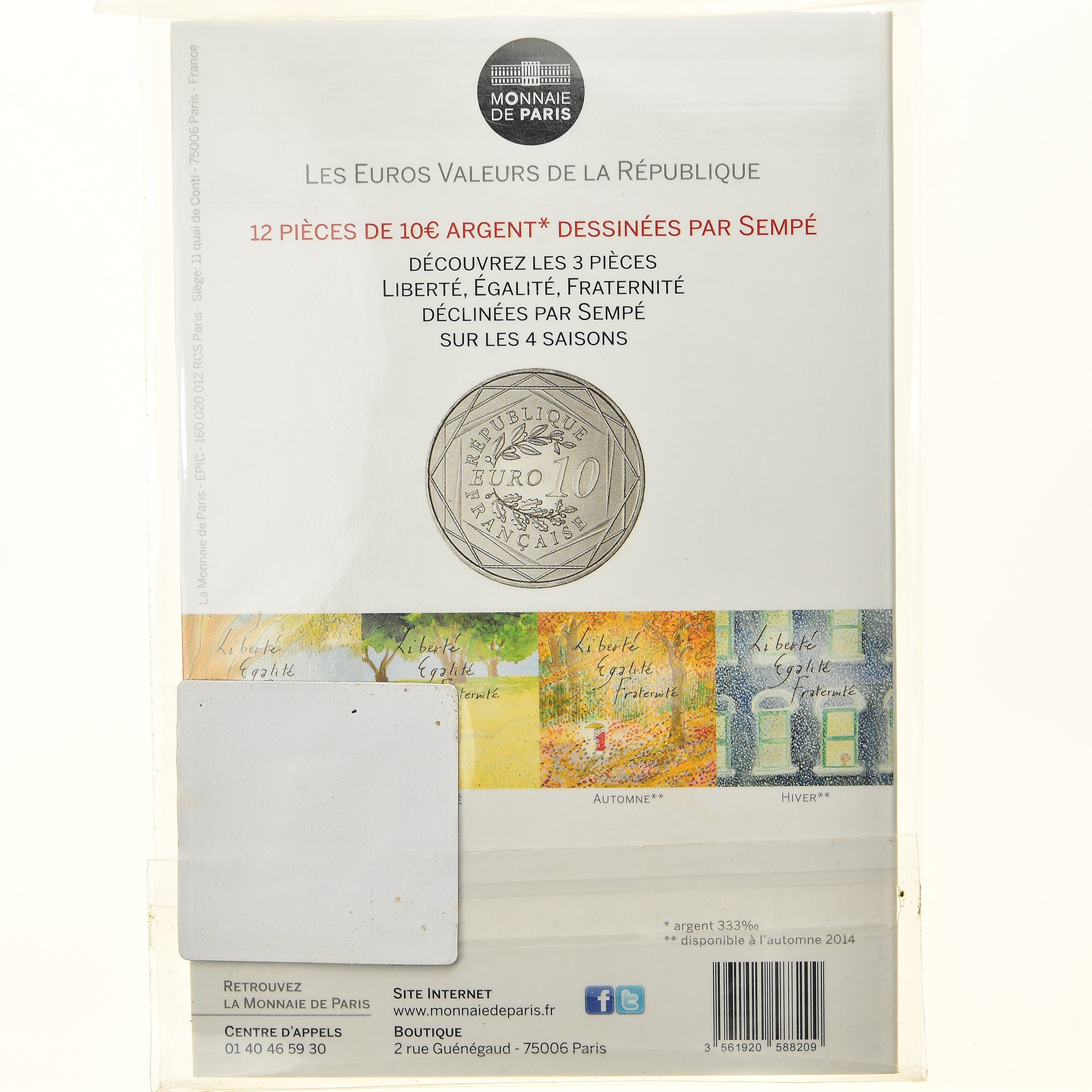 France, Monnaie de Paris, 10 Euro, Fraternité Hiver Sempé, 2014, Paris