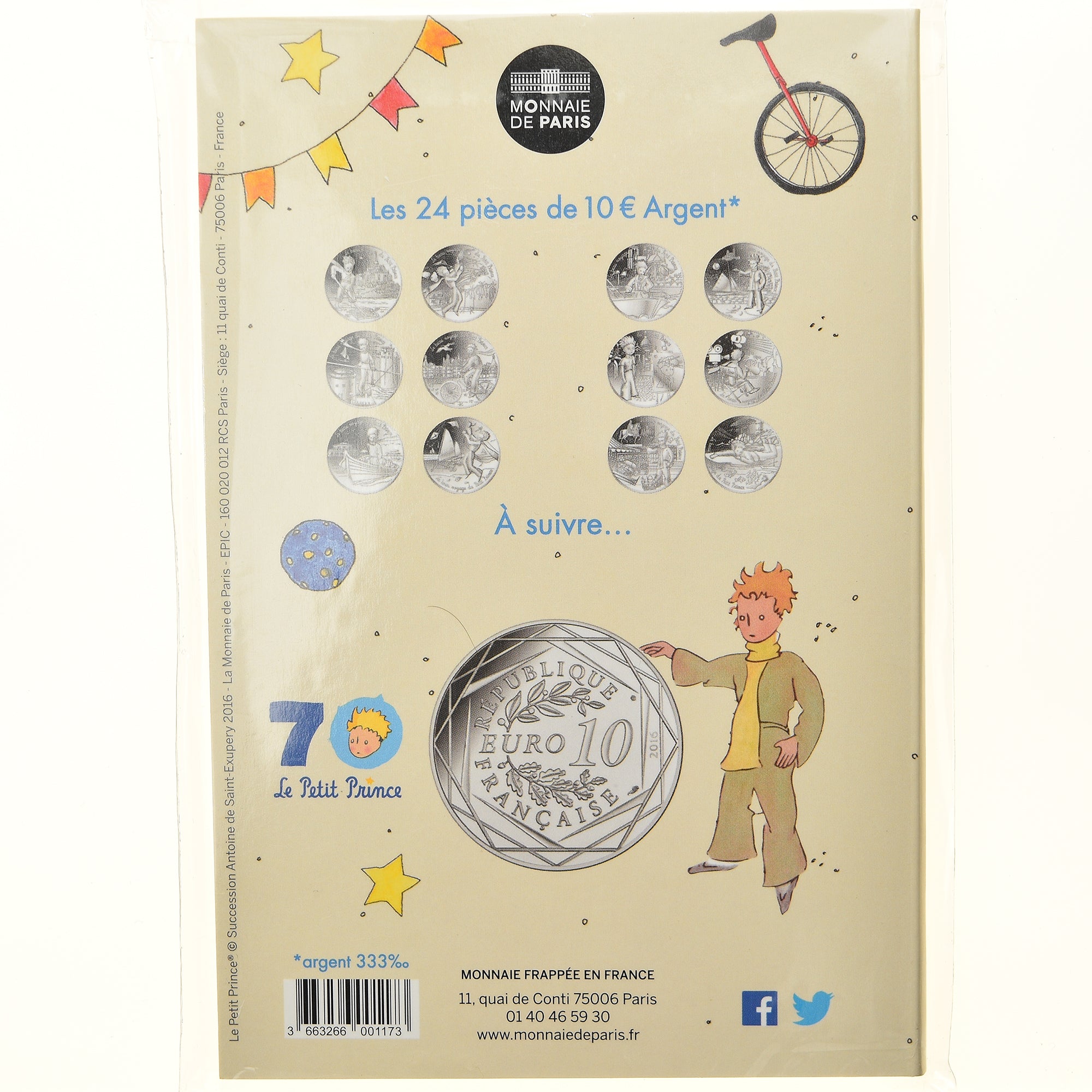 France, Monnaie de Paris, 10 Euro, Le Petit Prince (La Rochelle), 2016, Paris