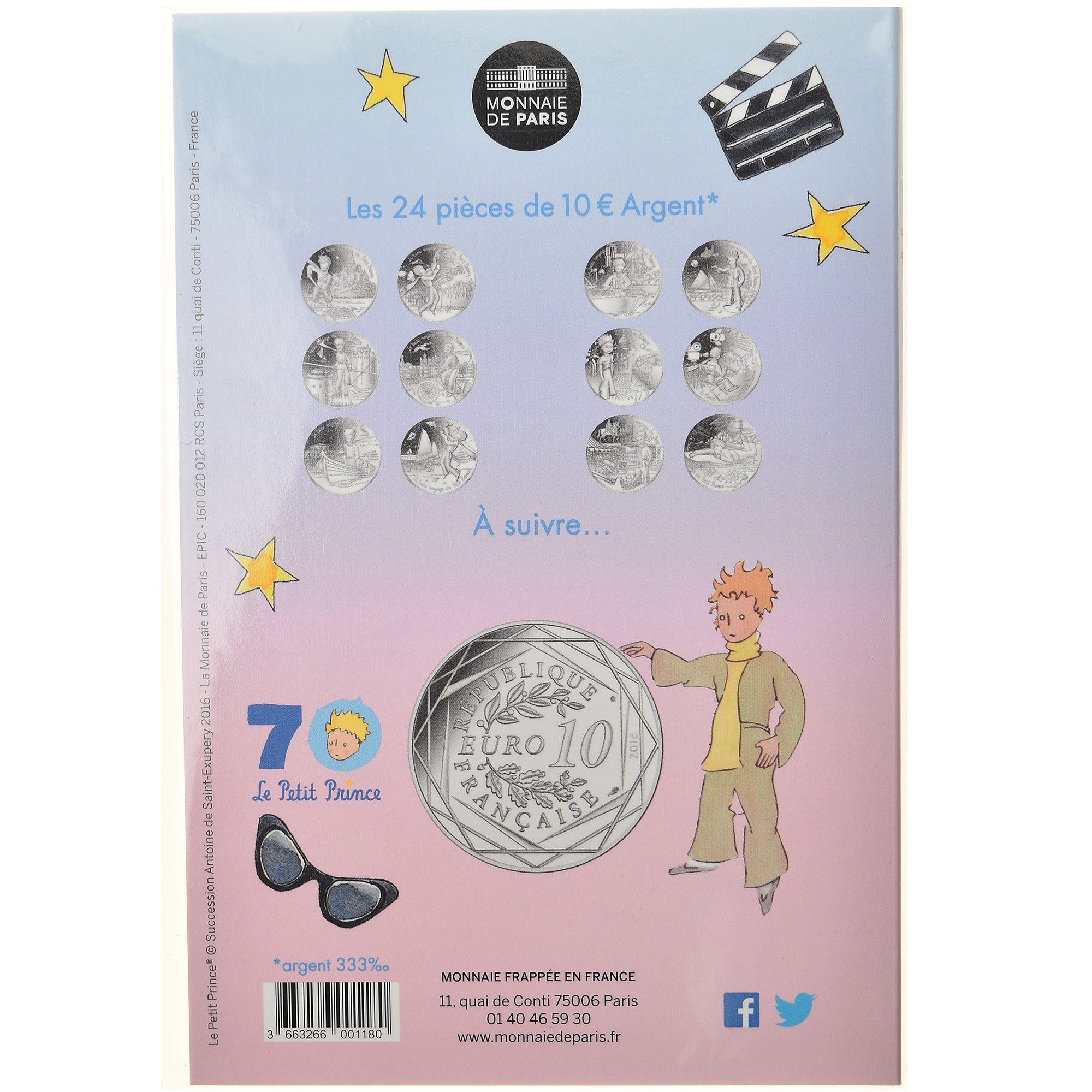 Francia, Monnaie de Paris, 10 Euro, Le Petit Prince (fait du cinéma), 2016